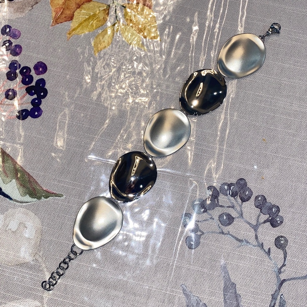 Silver Statement Bracelet Shiny & Flat Metal